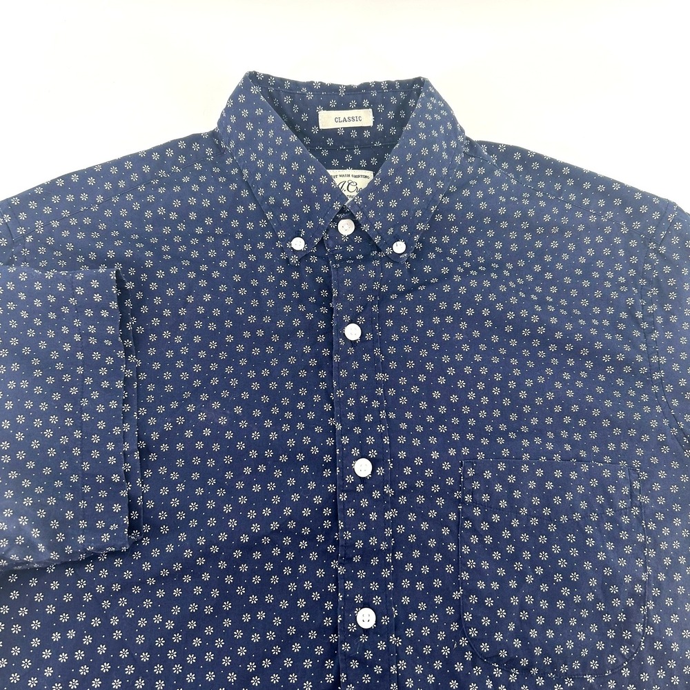 J.Crew Mens Secret Wash Stretch Short Sleeve Shirt Navy Floral Classic Fit S